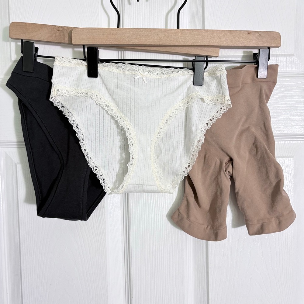 Skims Bundle XS Black White Tan Mid Thigh Shapewear / Cotton Underwear